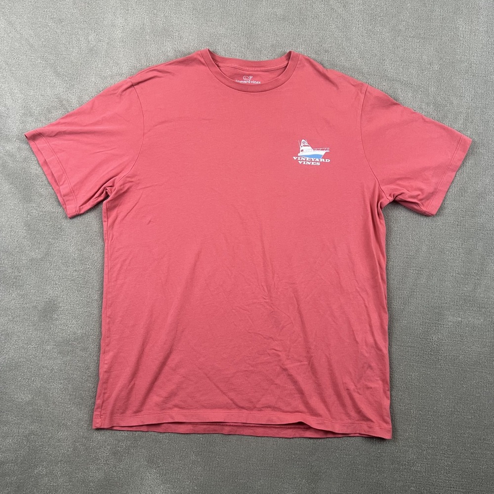 Vineyard Vines T Shirt Mens Large Red Fishing Boat Graphic Short Sleeve Cotton